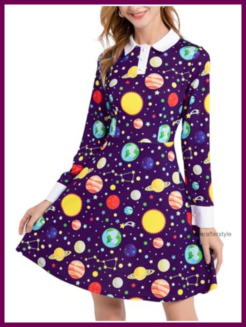 Womens Long Sleeve Peter Pan Collar Fit & Flare Halloween Costume Dress